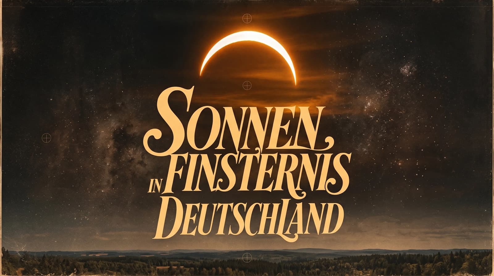 Partial solar eclipse over a German landscape at sunset